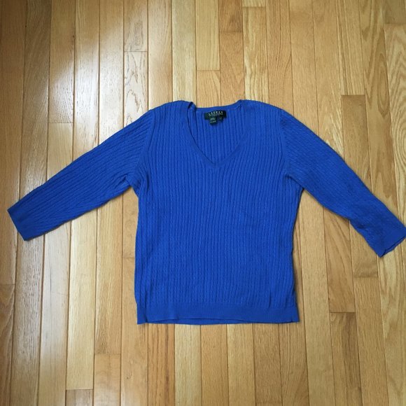 Ralph Lauren  V-Neck Cable Knit Blue Sweater Size P - Picture 2 of 7